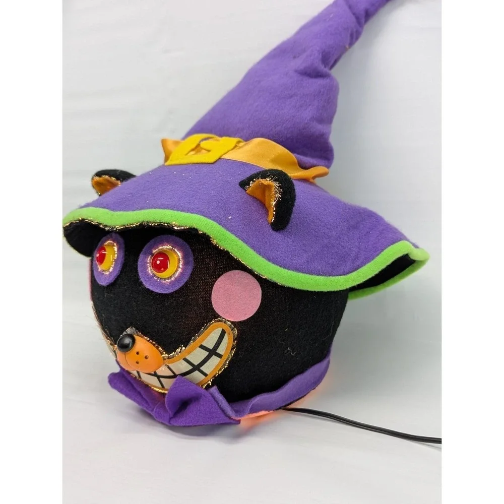 Vtg Gemmy '04 Fiber Optic Haunted Head Black Cat Light Color Change Halloween
